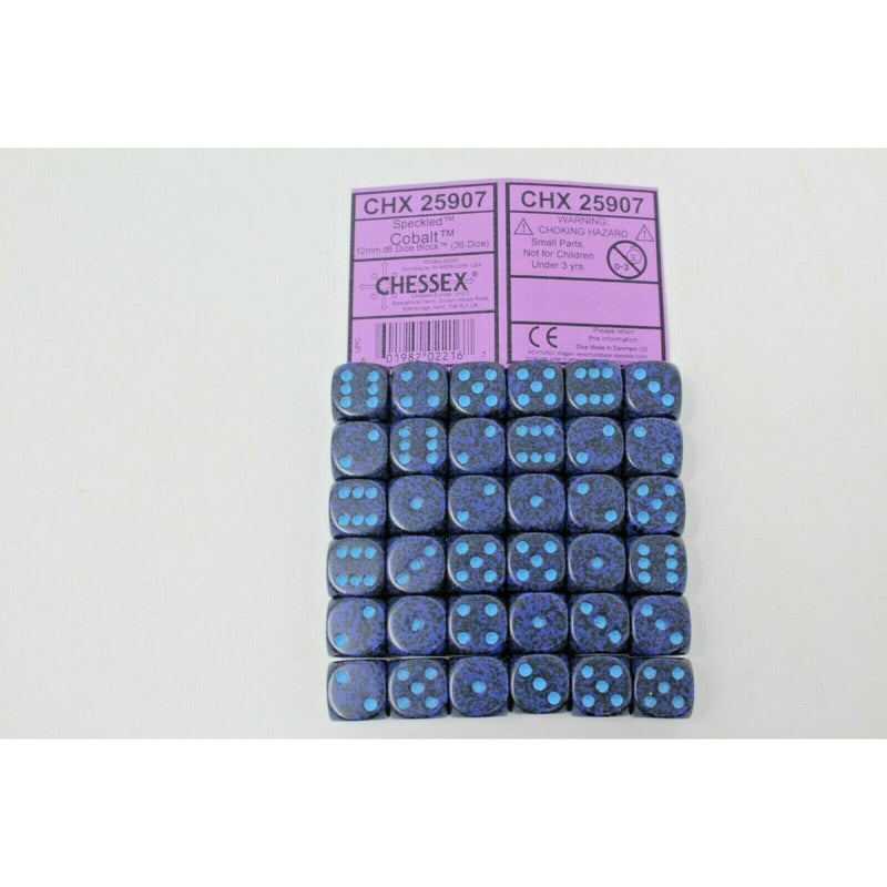 Chessex 25907 Speckled 12mm d6 Cobalt Dice Block (36 dice) (9003722080493)