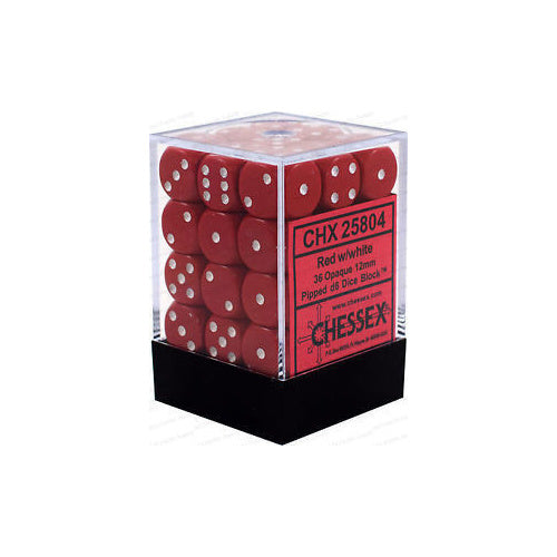 Chessex 25804 Opaque 12mm d6 Red/white Dice Block (36 dice) (9003720573165)