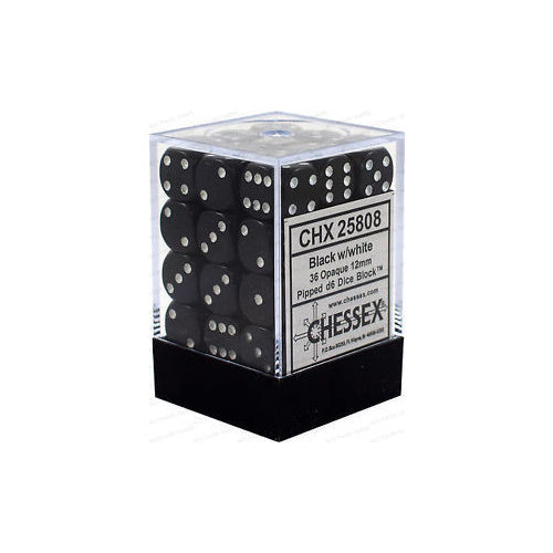 Chessex 25808 Opaque 12mm d6 Black/white Dice Block (36 dice) (9003720933613)