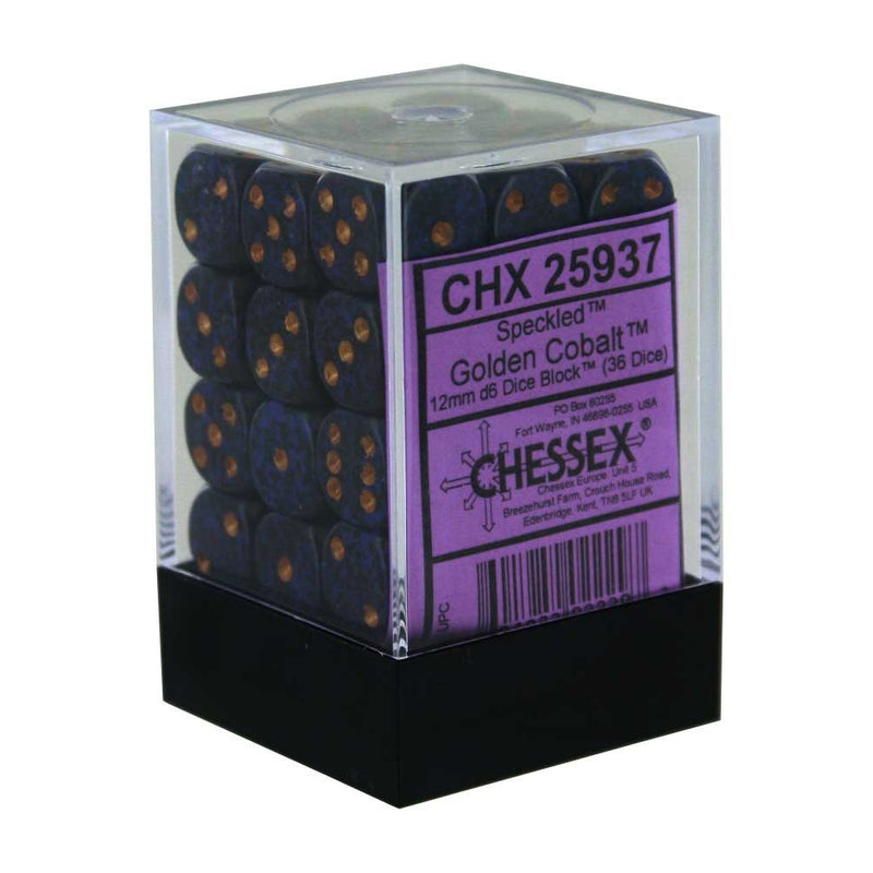 Chessex 25937 Speckled 12mm d6 Golden Cobalt Dice Block (36 dice) (9003723030765)