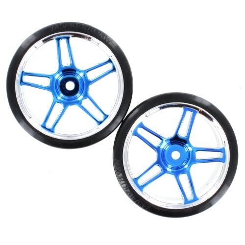 Redcat Racing 07003B Chrome & blue 5 split spoke wheels w/ drift tires (2pcs)(plastic) (7654637601005)