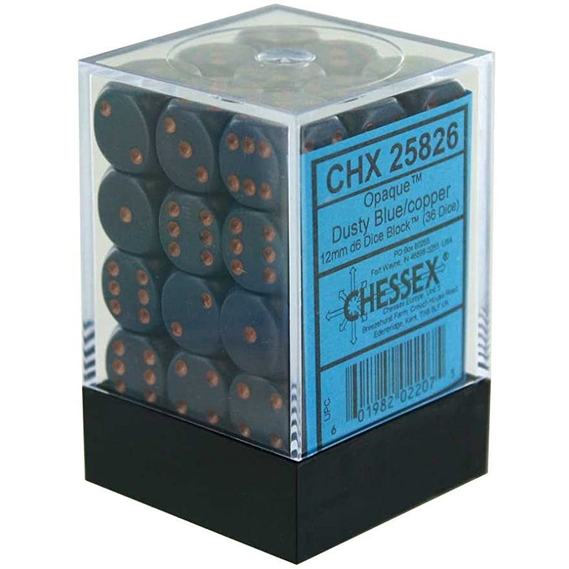 Chessex 25826 Opaque 12mm d6 Dusty Blue/copper Dice Block (36 dice) (9003721556205)