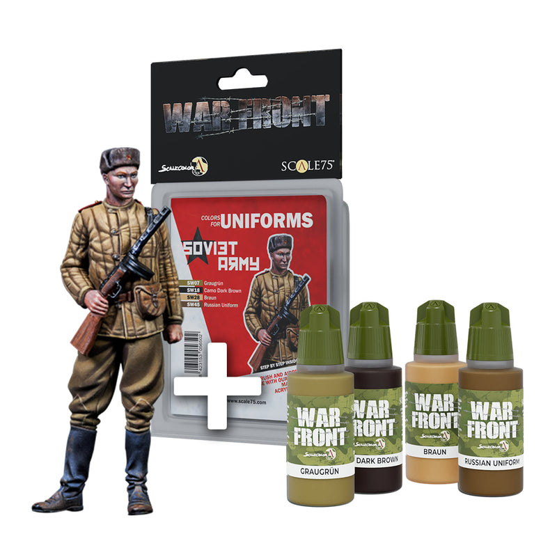 Scale 75 SWPACK-005 Figures Warfront Pack Frontovik + Soviet Army Paint Set  50mm