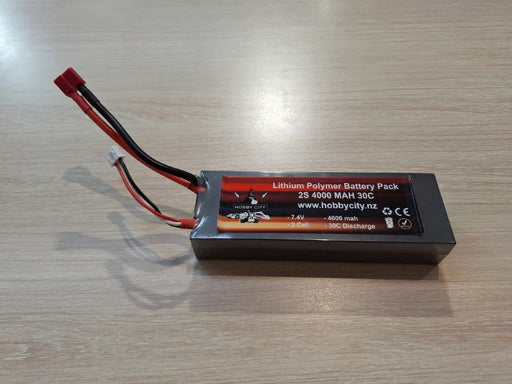 Hobby City 7.4V 2S 4000mah 30C Hard Case Lipo Battery Deans Plug - Hobby City NZ