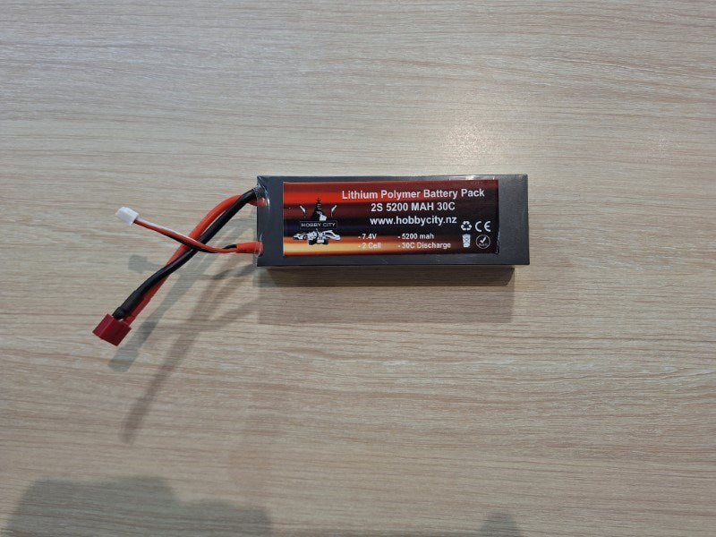 Hobby City 7.4V 2S 5200mah 30C Hard Case Lipo Battery Deans Plug - Hobby City NZ