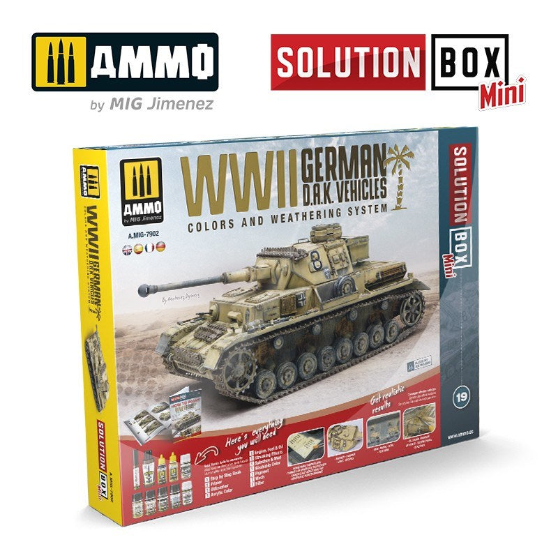 AMMO by Mig Jimenez A.MIG-7902 SOLUTION BOX MINI #19 WWII German D.A.K. Vehicles - Hobby City NZ