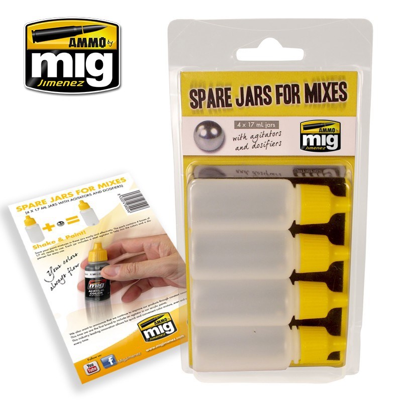 AMMO by Mig Jimenez A.MIG-8004 SPARE JARS FOR MIXES (4 x 17 mL jars with agitator and dosifier) - Hobby City NZ