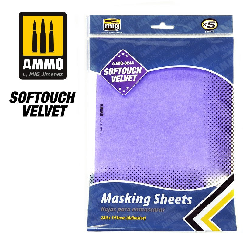 AMMO by Mig Jimenez 8244 SOFTOUCH VELVET Masking Sheets (x5 sheets 280mm x 195mm) - Hobby City NZ