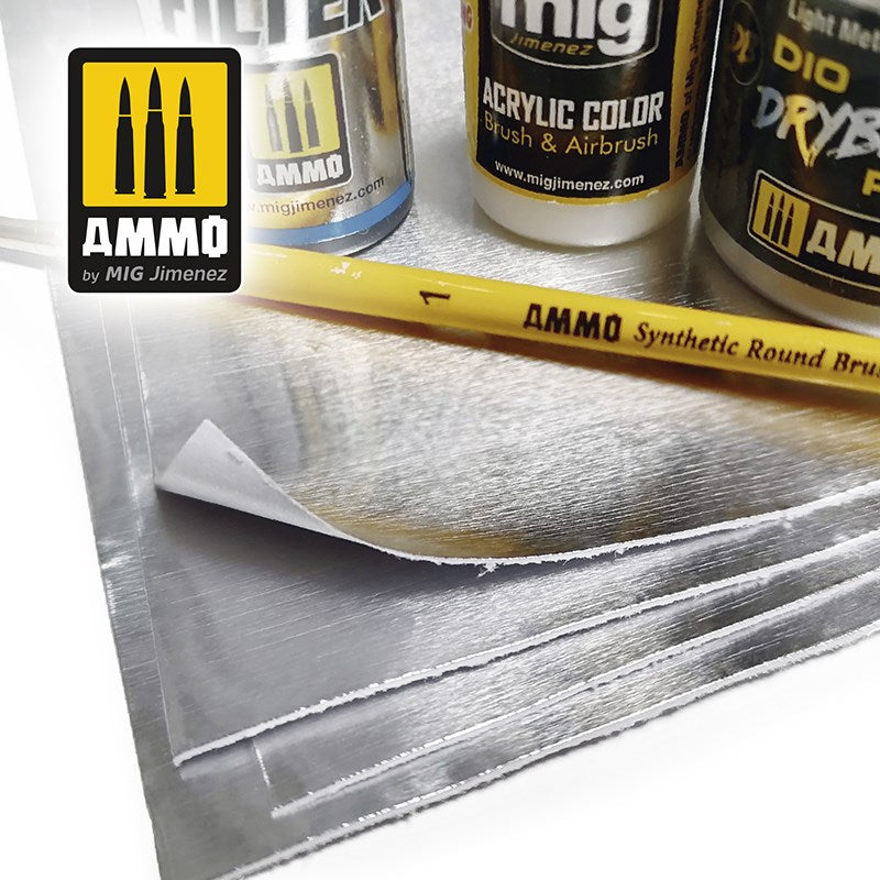 AMMO by Mig Jimenez A.MIG-8247 ADHESIVE ALUMINIUM SHEETS 280X195MM (5 PK) - Hobby City NZ