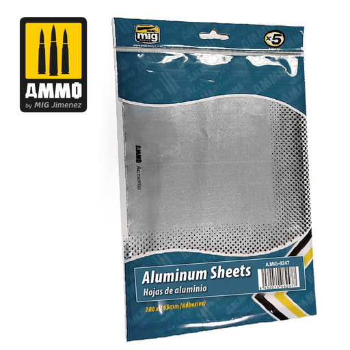 AMMO by Mig Jimenez A.MIG-8247 ADHESIVE ALUMINIUM SHEETS 280X195MM (5 PK) - Hobby City NZ