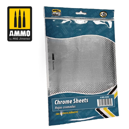 AMMO by Mig Jimenez A.MIG-8248 ADHESIVE CHROME SHEETS 280X195MM (5 PK) - Hobby City NZ