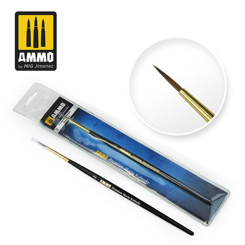 AMMO of Mig Jimenez A.MIG-8603 No.2 Premium Marta Kolinsky Round Brush - Hobby City NZ