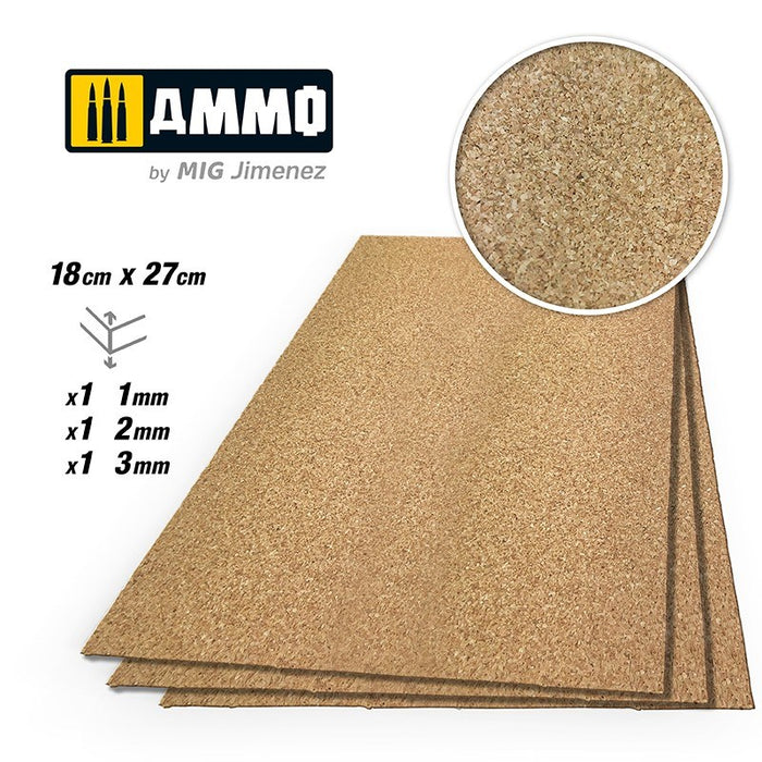 AMMO by Mig Jimenez A.MIG-8838 CREATE CORK Fine Grain Mix (1mm 2mm and 3mm) 1 pc each size