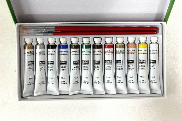 Academy 15924 ACRYLIC 12 TUBES OF PAINT(7.5ML)+2 BRUSHES