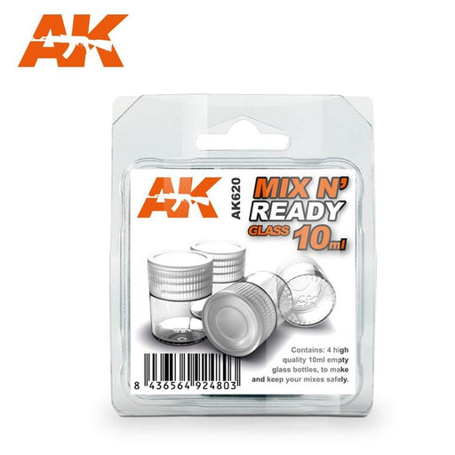 AK Interactive AK620 PAINT TOOLS - MIX N READY 10ML GLASS (4) (8346773029101)