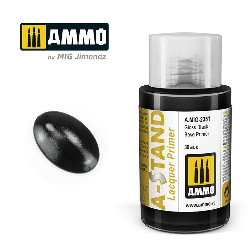 AMMO by Mig Jimenez A.MIG-2351 A-Stand Gloss Black Base Primer Lacquer Paint