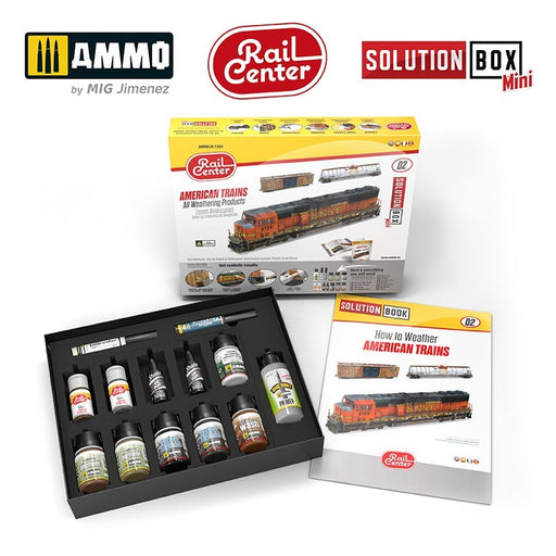 AMMO by Mig Jimenez AMMO.R-1201 AMMO RAIL CENTER SOLUTION BOX MINI #02 AMERICAN TRAINS. All Weathering Products (8170405855469)