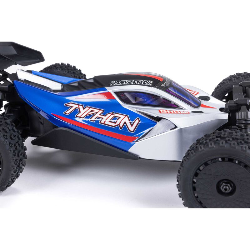 ARRMA ARA2106T1 TYPHON GROM MEGA 380 Brushed 4X4 Small Scale Buggy RTR with Battery & Charger, Blue/Silver - Hobby City NZ