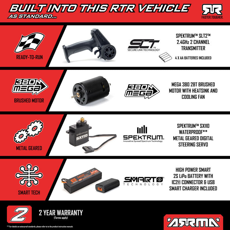 ARRMA ARA2130T2 1/16 GORGON GROM 4X4 RTR Brushed Monster Truck (Battery & Charger Included), Red (9250445099245)