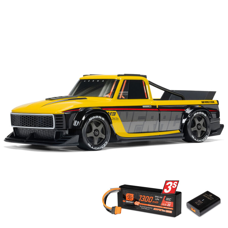 Arrma Infraction Grom 3S 80kph RTR RC Car Yellow Including Battery and Charger 1/12 - ARA2315ST2
