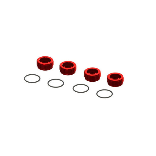 Arrma 320467 Aluminum Front Hub Nut Red (4) inc O-Rings (8324278550765)