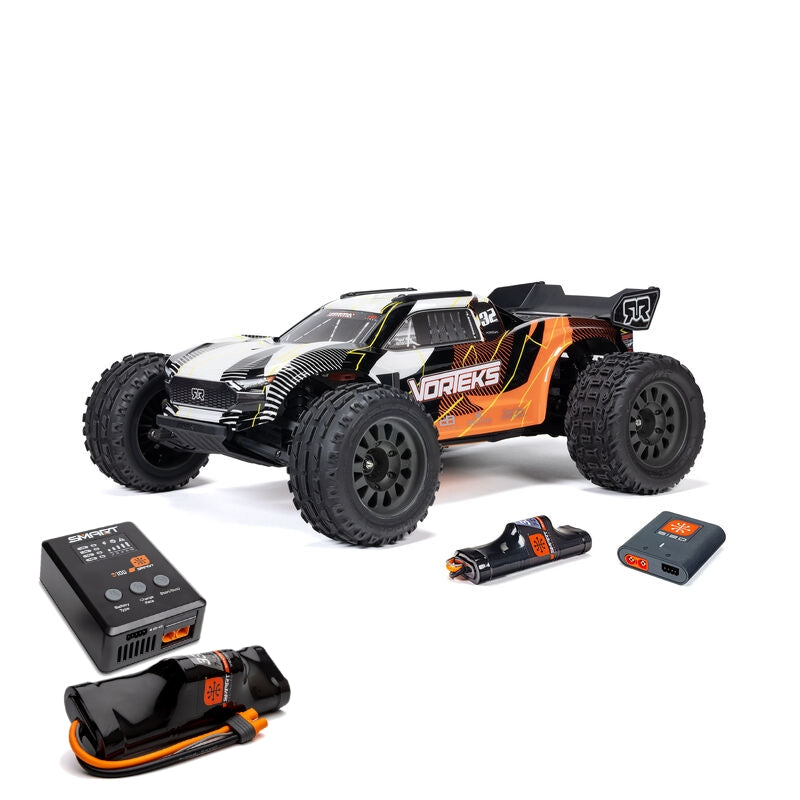 ARRMA ARA3205ST1+SPMXPSS100 1/10 VORTEKS MEGA 550 Brushed 2WD Stadium Truck RTR with Battery &amp; Charger, Orange