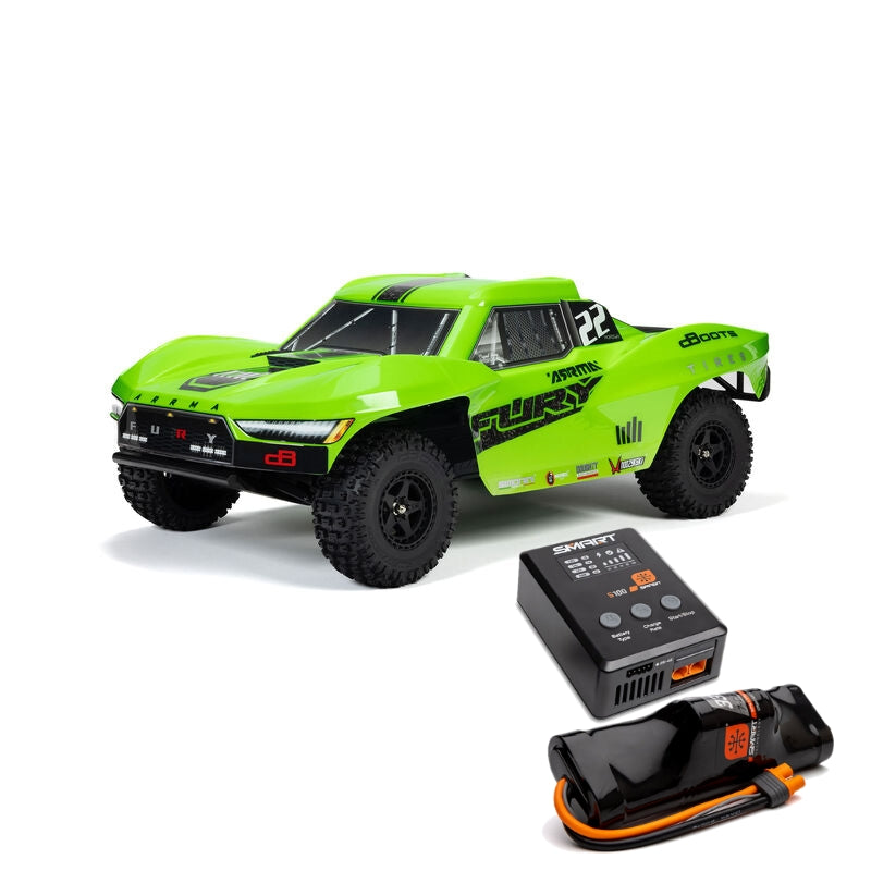 ARRMA ARA3221T1+SPMXPSS100 1/10 FURY MEGA 550 2WD Short Course Truck RTR, Green (Requires Battery and Charger)