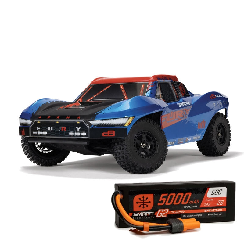 ARRMA ARA3521T1+SPMX52S50H5 1/10 FURY 223S BLX Brushless 2WD Short Course Truck RTR with DSC, Blue