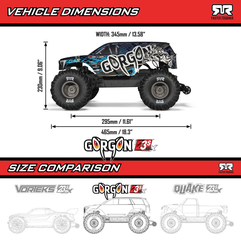 ARRMA Gorgon 223S 2WD RTR Brushless Blue/Black RC Monster Truck 1/10 Scale (2)