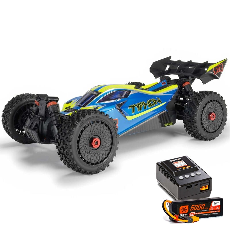 ARRMA ARA4206V4T1+SPMXPSS200 1/8 TYPHON MEGA 665 4X4 RTR Brushed Buggy, Blue  (Requires Battery and Charger)