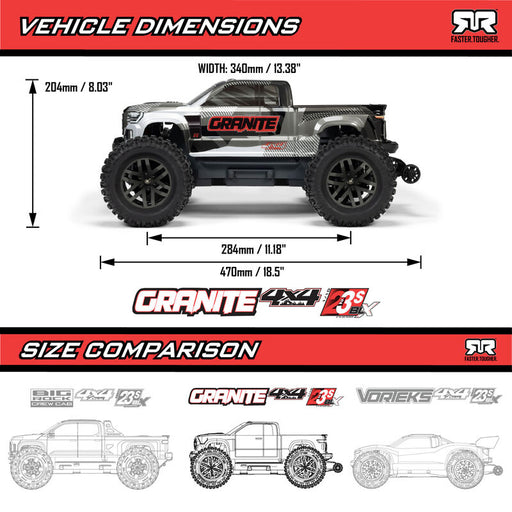 ARRMA ARA4302V4T3 1/10 GRANITE 223S DSC 4X4 RTR Brushless Monster Truck, Gun Metal (9250449326317)