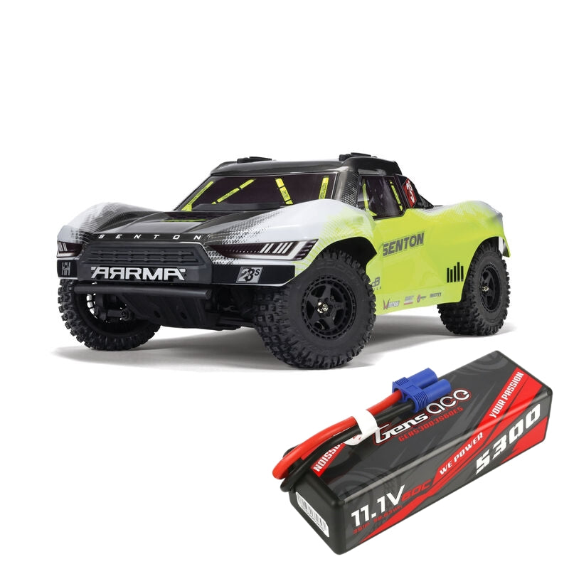 ARRMA ARA4303V4T1+GA5300-3S60-HC-EC5 1/10 SENTON 223S BLX Brushless 4X4 Short Course Truck RTR with DSC, Yellow plus Gens Ace 5300mAh 3S 11.1v 60C Hardcase Lipo Battery 138x46x38mm 406g with EC5 Combo