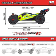 ARRMA ARA4306V4T4 1/8 TYPHON 223S BLX Brushless 4X4 Buggy RTR with DSC, Blue (9250449785069)