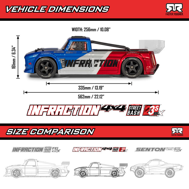 ARRMA Infraction 223S DSC 4x4 All Road Bash 65+ MPH RTR Blue RC Street Basher 1/8 Scale (3)