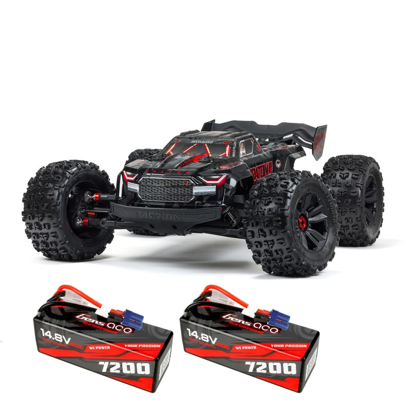 ARRMA ARA5808V2T1+GA7200-4S60-HC_X2 1/5 KRATON V2 4X4 8S BLX EXB Brushless Monster Truck RTR, Black