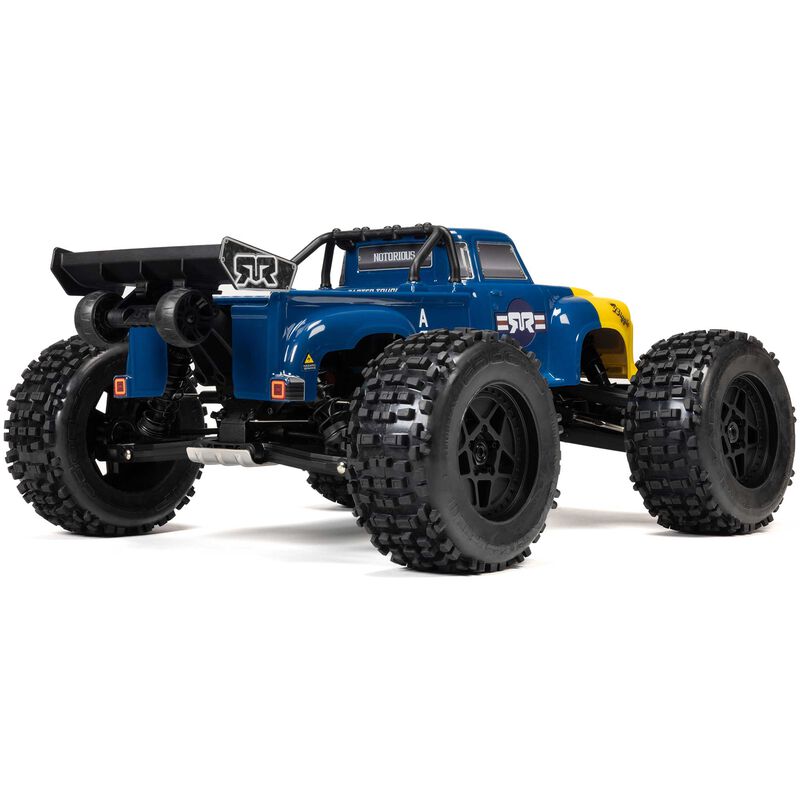 ARRMA ARA8611V6T2+GA7200-4S60-HC 1/8 NOTORIOUS 6S V6 4X4 BLX Brushless Stunt Truck RTR, Blue