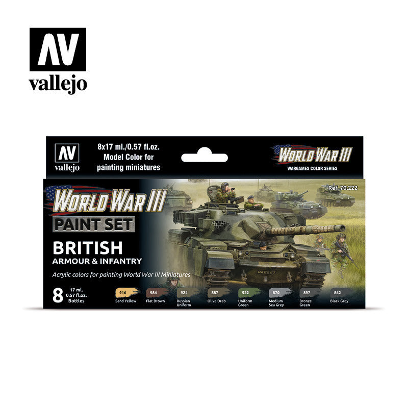 Vallejo 70222 Model Colour WWIII British Armour & Infantry Acrylic 8 Colour Paint Set - Hobby City NZ (8964713185517)