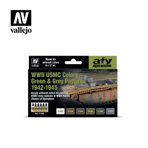 Vallejo AV71623 Model Air Wwii Usmc Colors Green & Grey Patterns 1942-1945 6 Colour Set - Hobby City NZ (8938330489069)