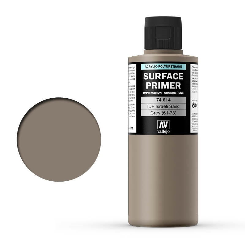 Vallejo AV74614 Surface Primer Idf Israeli Sand Grey 61-73  200ml - Hobby City NZ (8938363388141)