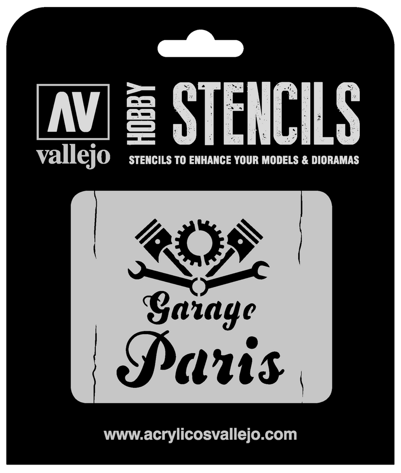 Vallejo ST-LET001 1/35 Vintage Garage Sign Stencil - Hobby City NZ (8964720132333)