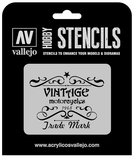 Vallejo ST-LET005 1/35 Vintage Motorcycles Sign Stencil - Hobby City NZ (8964720754925)