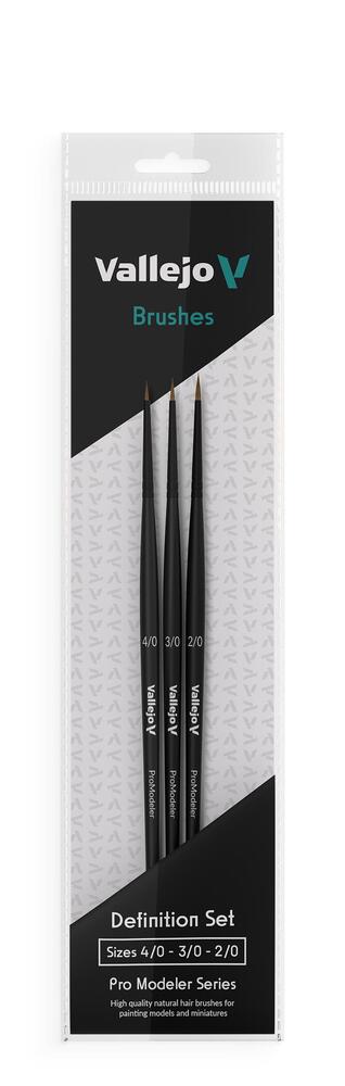 Vallejo AVB01990 Brush Set - Pro Modeler - Definition Set - Natural Hair (Sizes 4/0, 3/0 & 2/0) - Hobby City NZ (9004813451501)