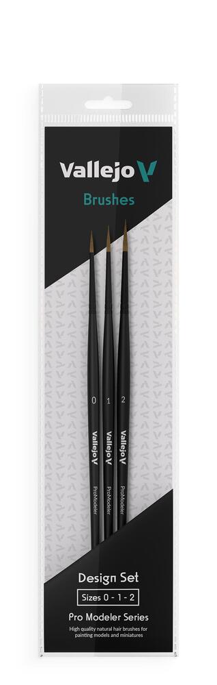 Vallejo AVB01991 Brush Set - Pro Modeler - Design Set - Natural Hair (Sizes 0, 1 & 2) - Hobby City NZ (9004813517037)