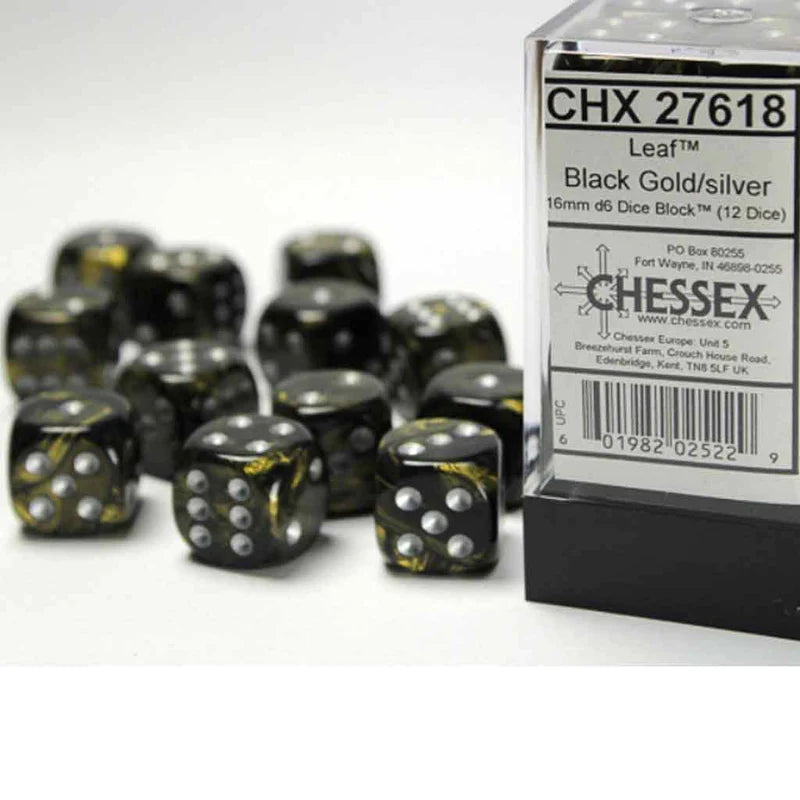 Chessex 27618 Signature 16mm d6 (12 Dice) Leaf Black G (9003736465645)