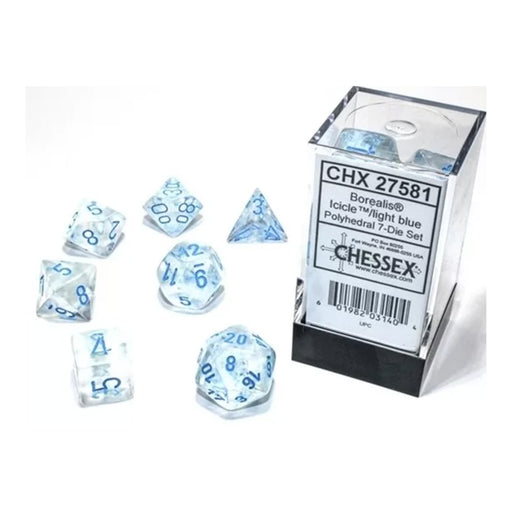 Chessex 27581 Borealis icicle/blue lightning poly set (9003742003437)