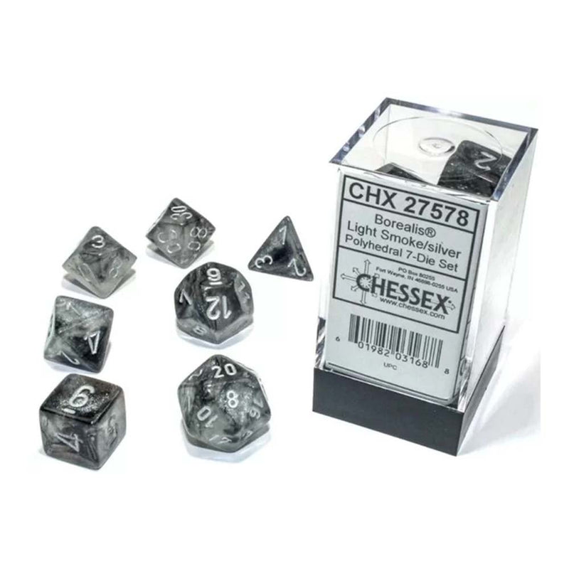 Chessex 27578 Borealis smoke/silver luminary poly set (9003743772909)