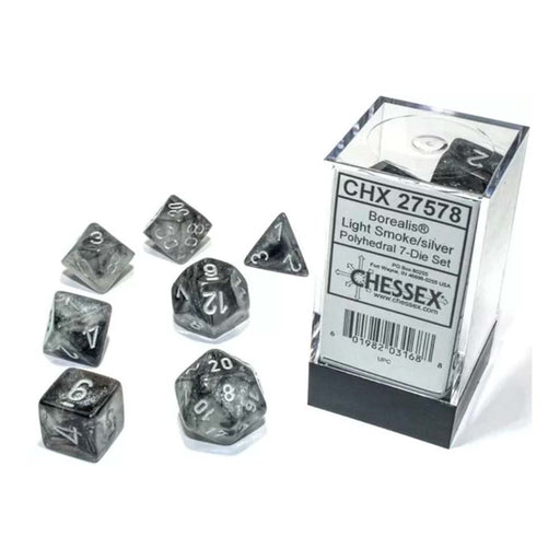 Chessex 27578 Borealis smoke/silver luminary poly set (9003743772909)