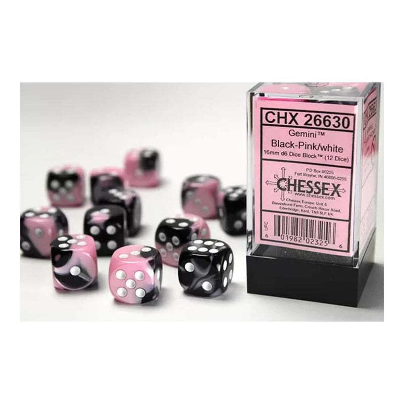 Chessex 26830 Chessex-Gemini 12mm d6(36 Dice) Black-Pink/White (9003728732397)