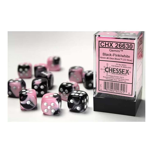Chessex 26830 Chessex-Gemini 12mm d6(36 Dice) Black-Pink/White (9003728732397)