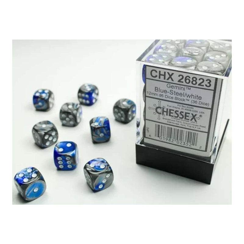Chessex 26823 Gemini 12mm d6(36 Dice) Blue-Steel/white (9003728208109)